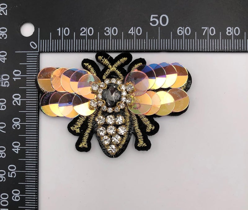 ESH7 5 Pcs Dragonfly Beaded Patches Rhinestone Sew On Sequin Patch Handmade Insect Bead Patch Bee Applique for Handbag Jeans Jackets Shoes Clothing - Image 5